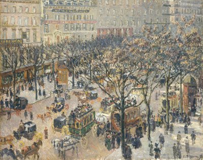 Boulevard des Italiens, ochtend, zonlicht door Camille Jacob Pissarro